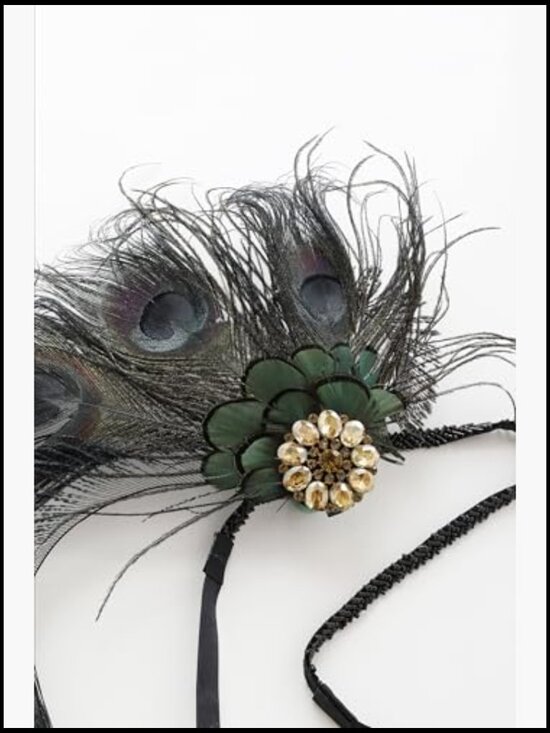 Flapper Peacock Feather Headband Roaring 20s Beaded Gatsby Costume Hair main image 5